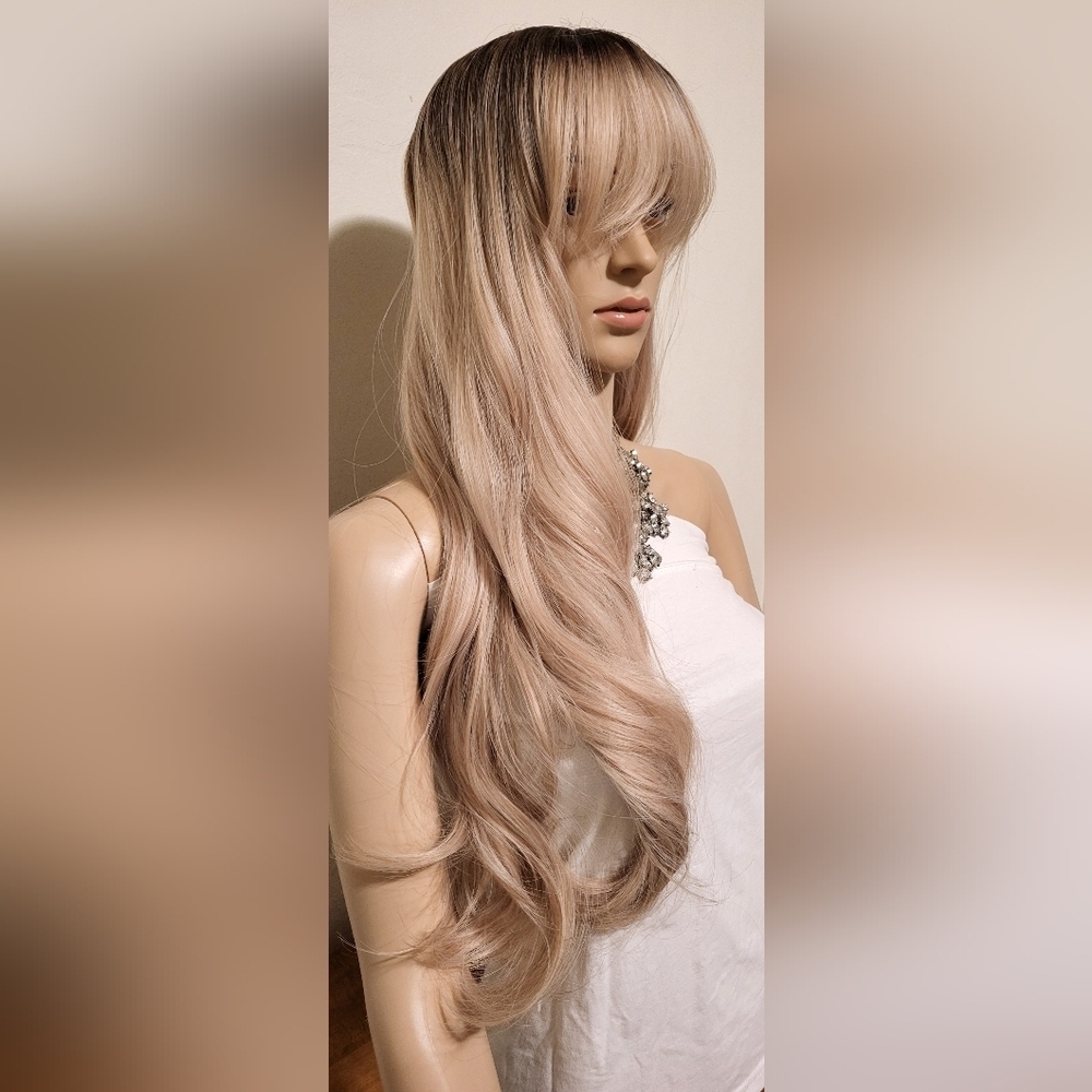 Long Layered Women's Wig with Side Bangs - Light Blonde - Picture 2 of 11